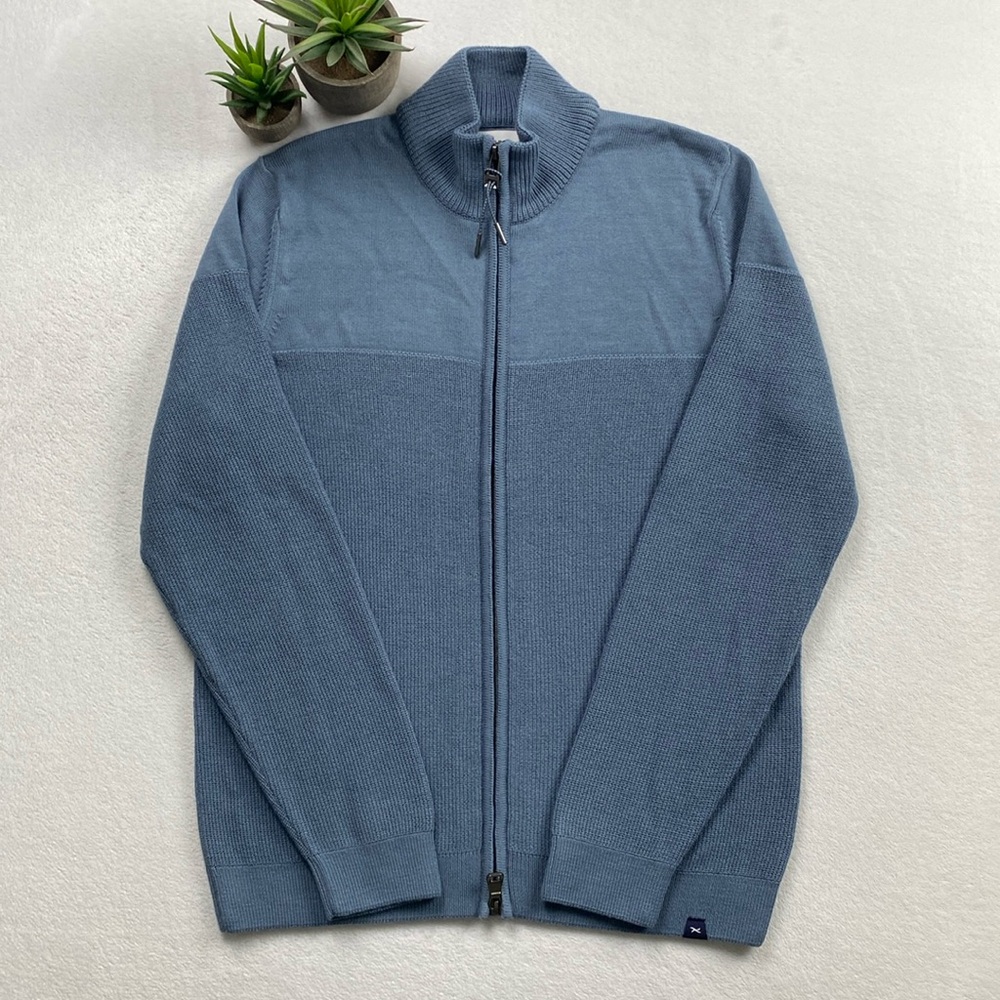 Brax Feel Good Sportive Jake Wool Blend Knit Mock Neck Full Zip Sweater Jacket